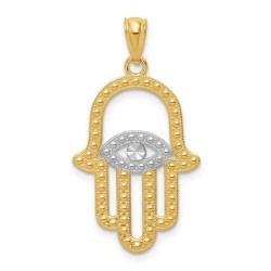 14k Yellow Gold Rhodium Plated Hamsa Pendant | Jewelry | Judaica