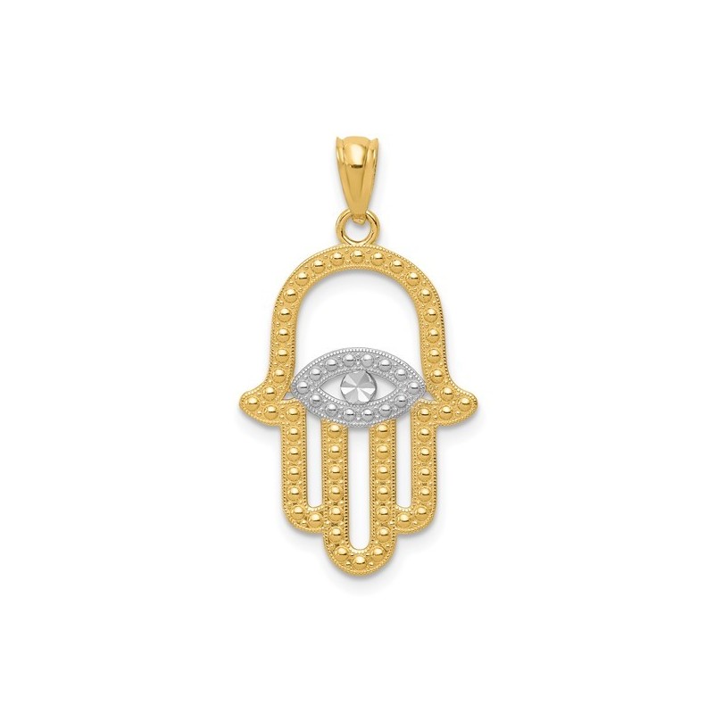 14k Yellow Gold Rhodium Plated Hamsa Pendant | Jewelry | Judaica
