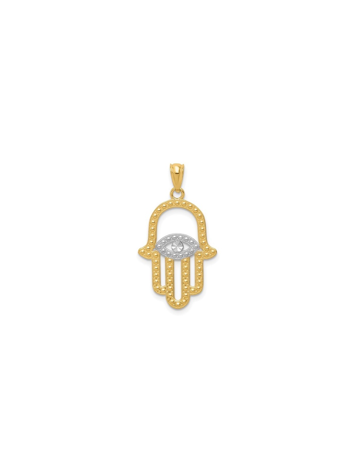 14k Yellow Gold Rhodium Plated Hamsa Pendant | Jewelry | Judaica