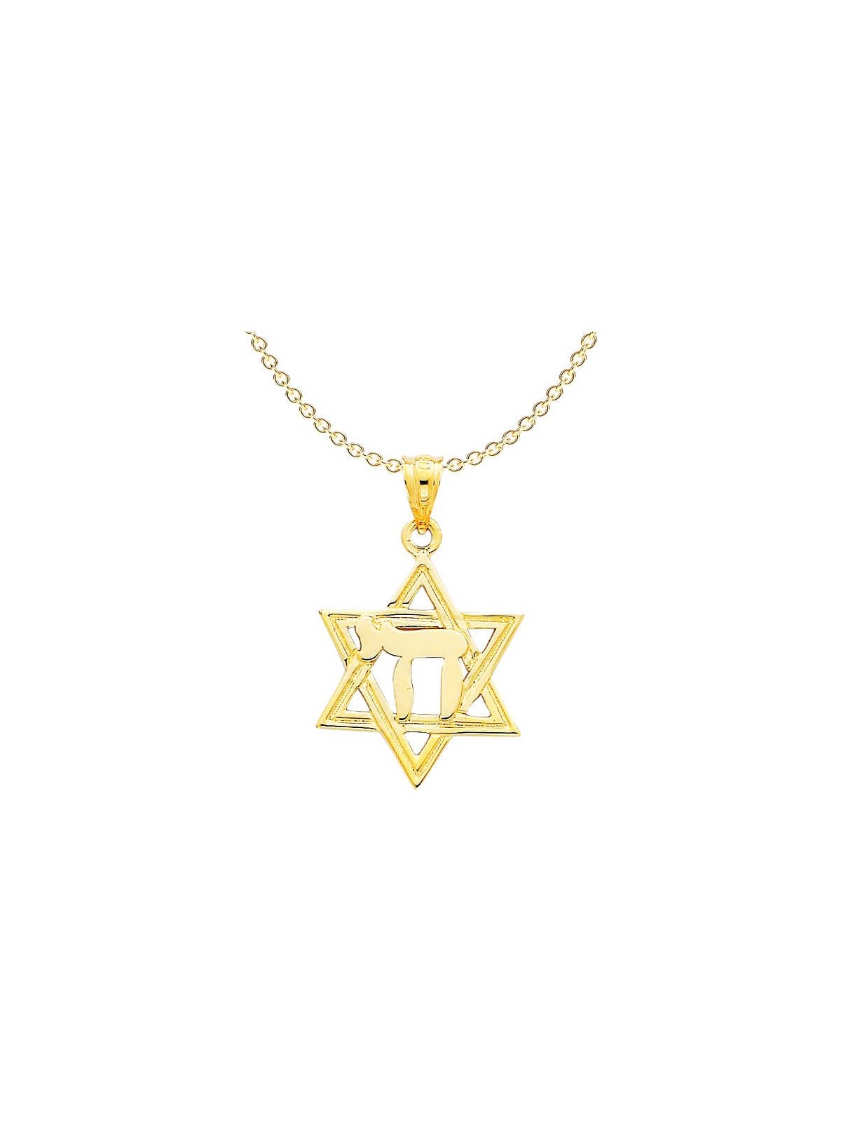 14k Yellow Gold Polished Chai in Star of David Pen | Jewelry | Judaica