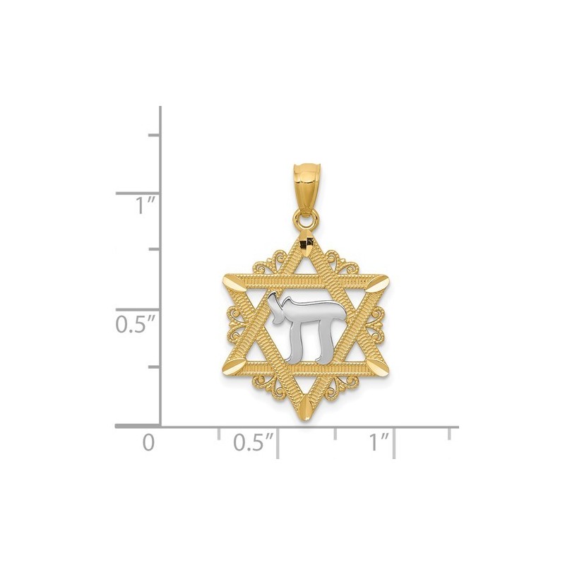 14k Yellow Gold Star of David With Rhodium-Plated  | Jewelry | Judaica
