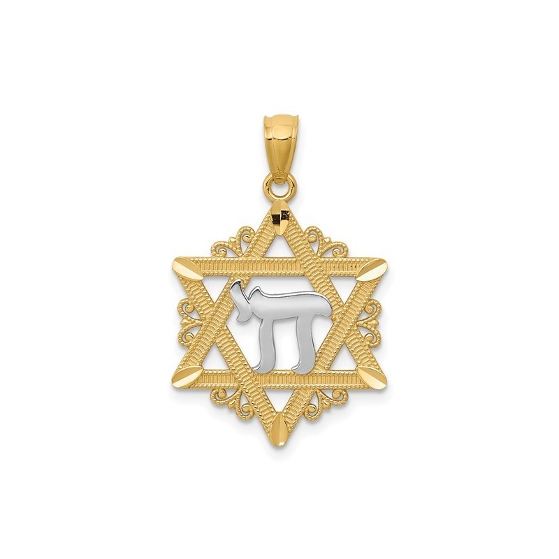 14k Yellow Gold Star of David With Rhodium-Plated  | Jewelry | Judaica