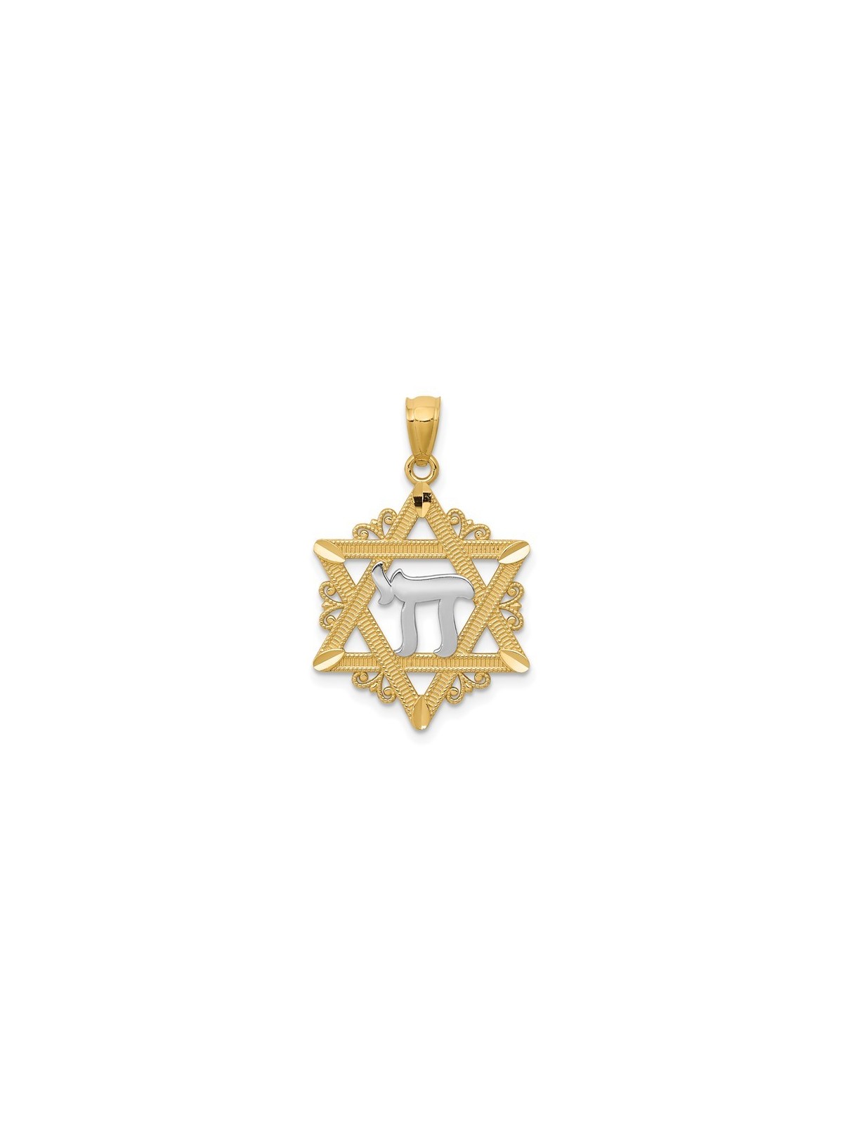 14k Yellow Gold Star of David With Rhodium-Plated  | Jewelry | Judaica