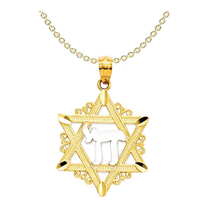 14k Yellow Gold Star of David With Rhodium-Plated  | Jewelry | Judaica