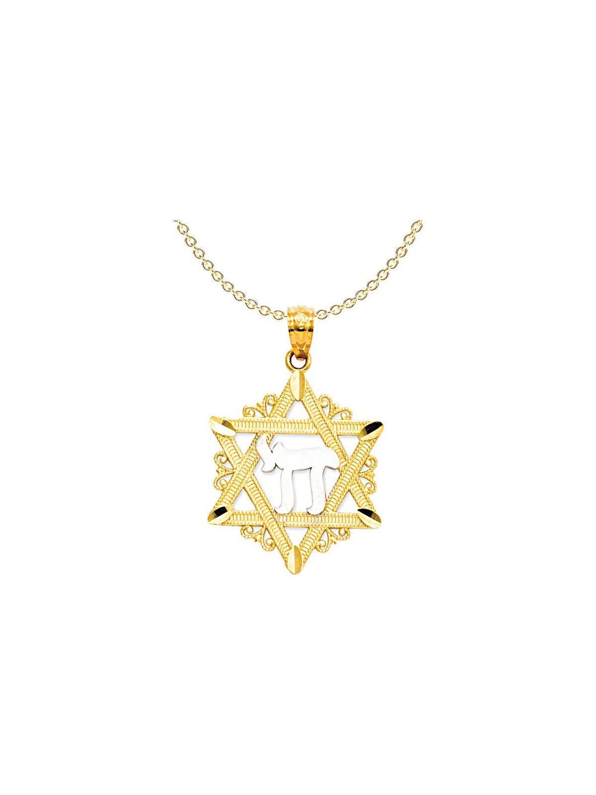 14k Yellow Gold Star of David With Rhodium-Plated  | Jewelry | Judaica
