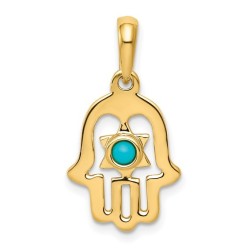 14k Yellow Gold Star of David Turquoise Hamsa Pend | Jewelry | Judaica