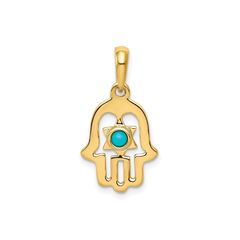 14k Yellow Gold Star of David Turquoise Hamsa Pend | Jewelry | Judaica