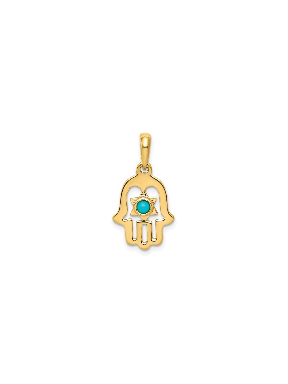 14k Yellow Gold Star of David Turquoise Hamsa Pend | Jewelry | Judaica