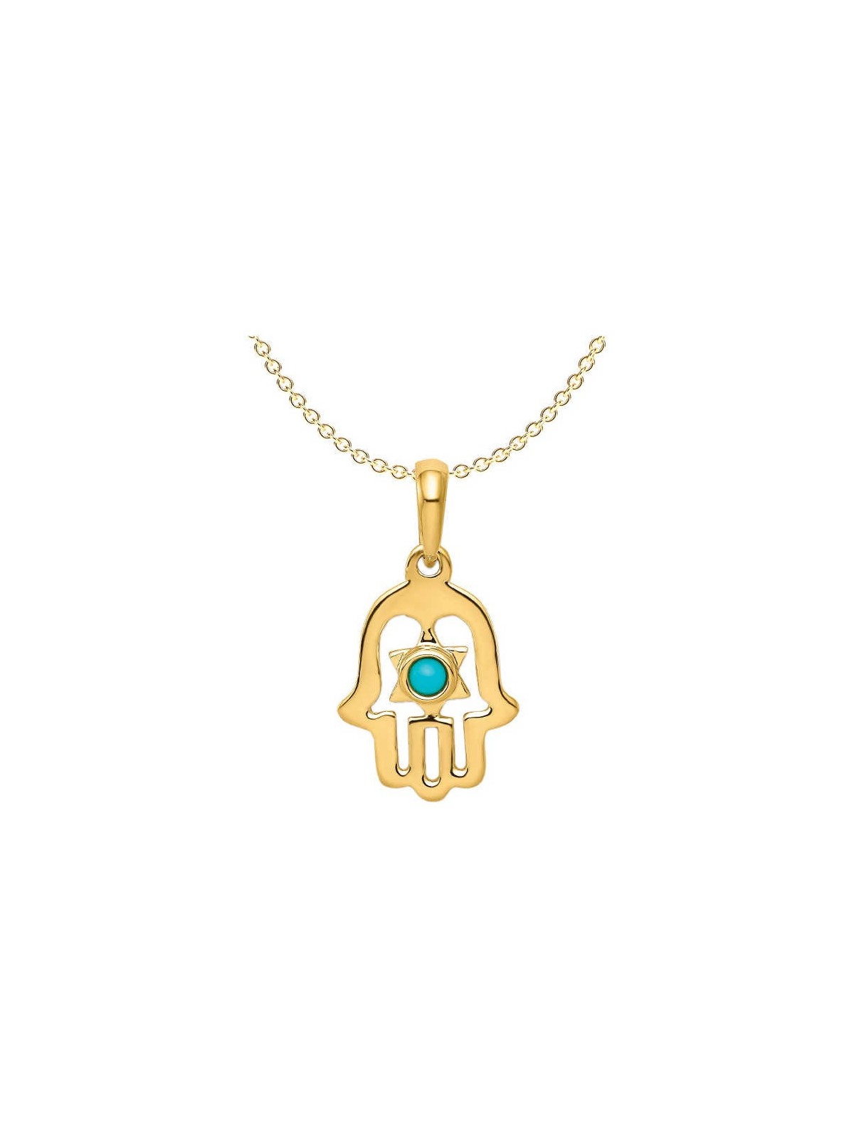 14k Yellow Gold Star of David Turquoise Hamsa Pend | Jewelry | Judaica