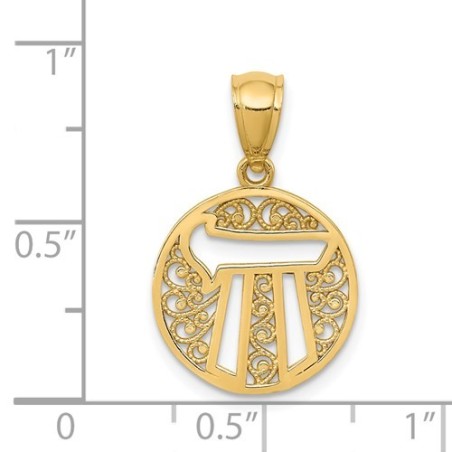 14k Yellow Gold Filigree Circle Chai Pendant | Jewelry | Judaica