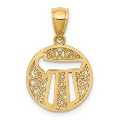 14k Yellow Gold Filigree Circle Chai Pendant | Jewelry | Judaica