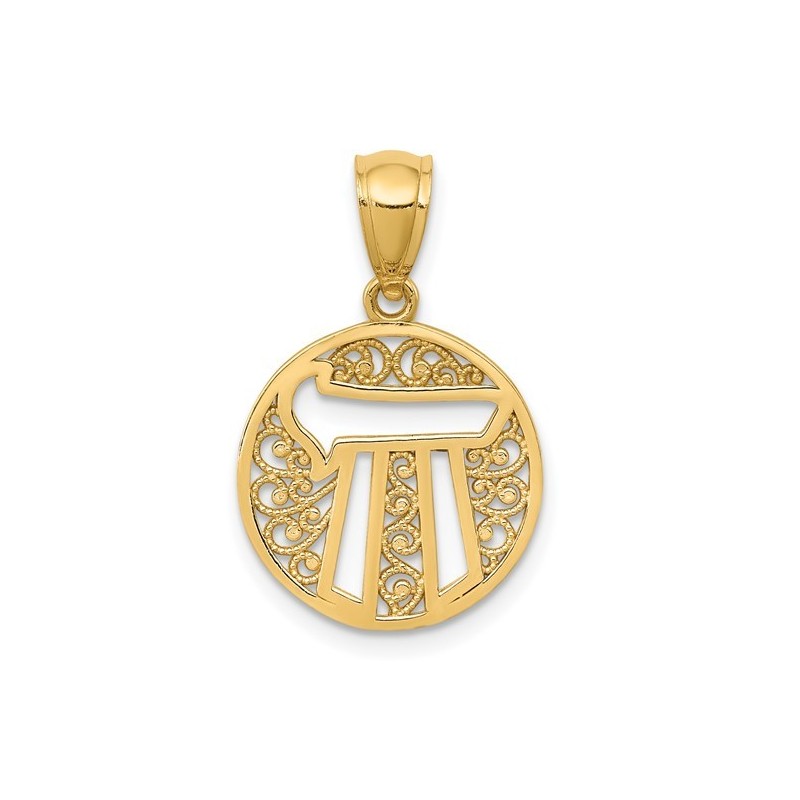 14k Yellow Gold Filigree Circle Chai Pendant | Jewelry | Judaica