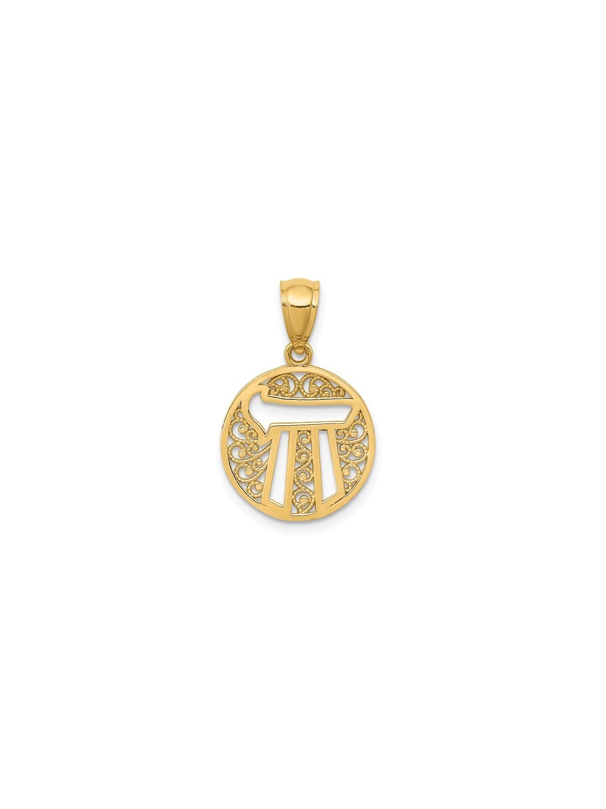 14k Yellow Gold Filigree Circle Chai Pendant | Jewelry | Judaica