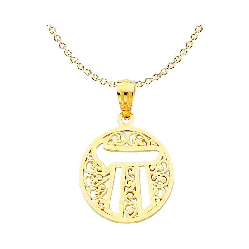 14k Yellow Gold Filigree Circle Chai Pendant | Jewelry | Judaica