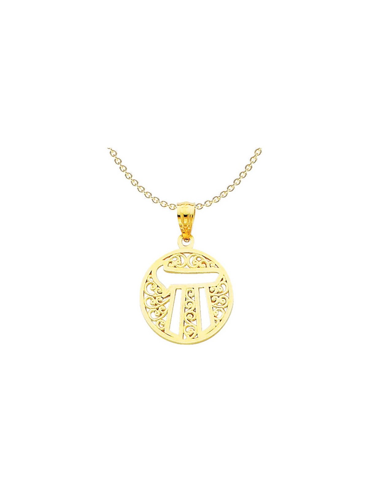 14k Yellow Gold Filigree Circle Chai Pendant | Jewelry | Judaica