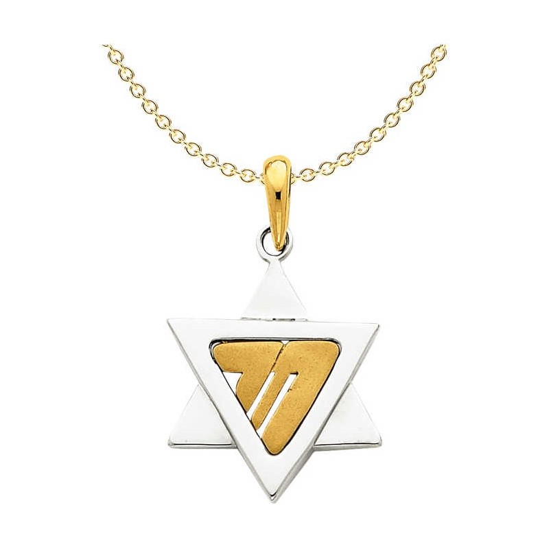 Contemporary Two-Tone 14k Gold Chai Star of David  | Jewelry | Judaica
