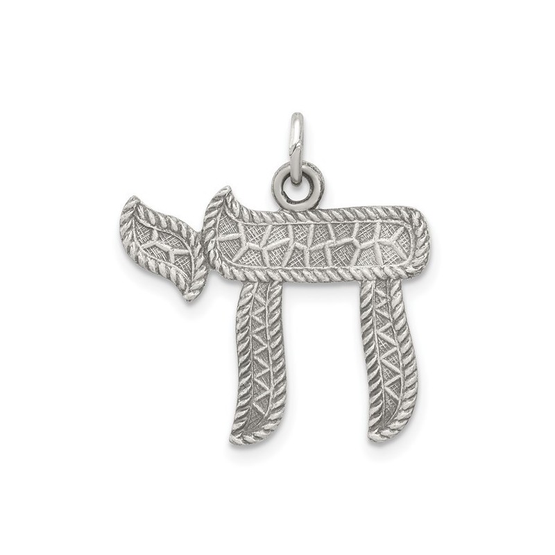 Sterling Silver Embossed Antiqued Chai Pendant | Jewelry | Judaica
