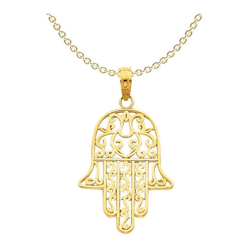 14k Yellow Gold Filgree Hamsa Pendant | Jewelry | Judaica
