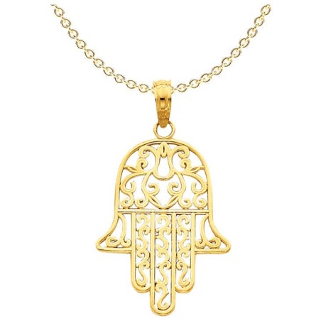 14k Yellow Gold Filgree Hamsa Pendant | Jewelry | Judaica