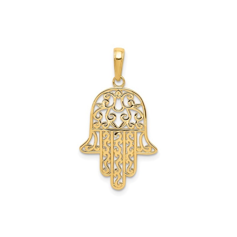 14k Yellow Gold Filgree Hamsa Pendant | Jewelry | Judaica