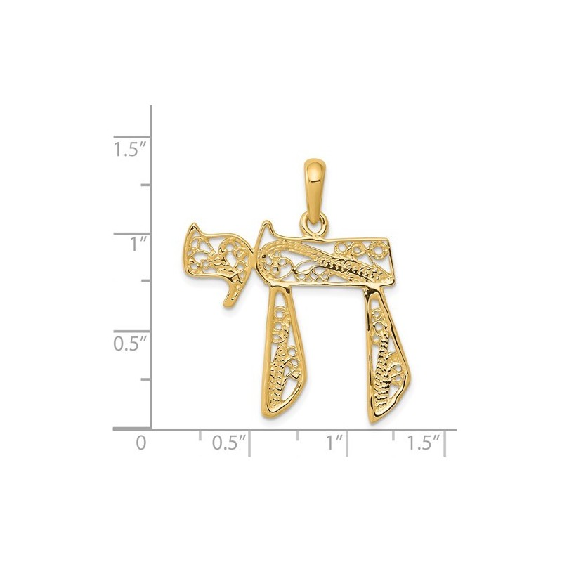 14k Yellow Gold Openwork Filigree Chai Star of Dav | Jewelry | Judaica