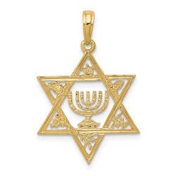 14k Yellow Gold Star of David Menorah Pendant With | Jewelry | Judaica