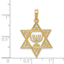 14k Yellow Gold Star of David Menorah Pendant With | Jewelry | Judaica