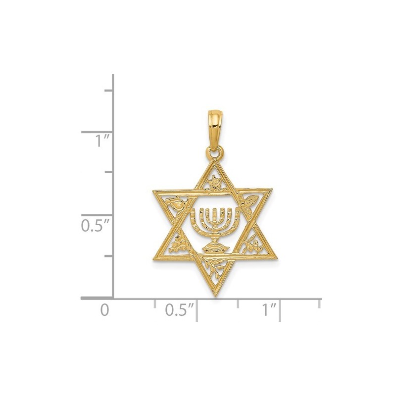 14k Yellow Gold Star of David Menorah Pendant With | Jewelry | Judaica