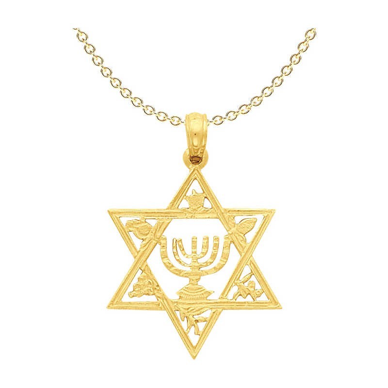 14k Yellow Gold Star of David Menorah Pendant With | Jewelry | Judaica