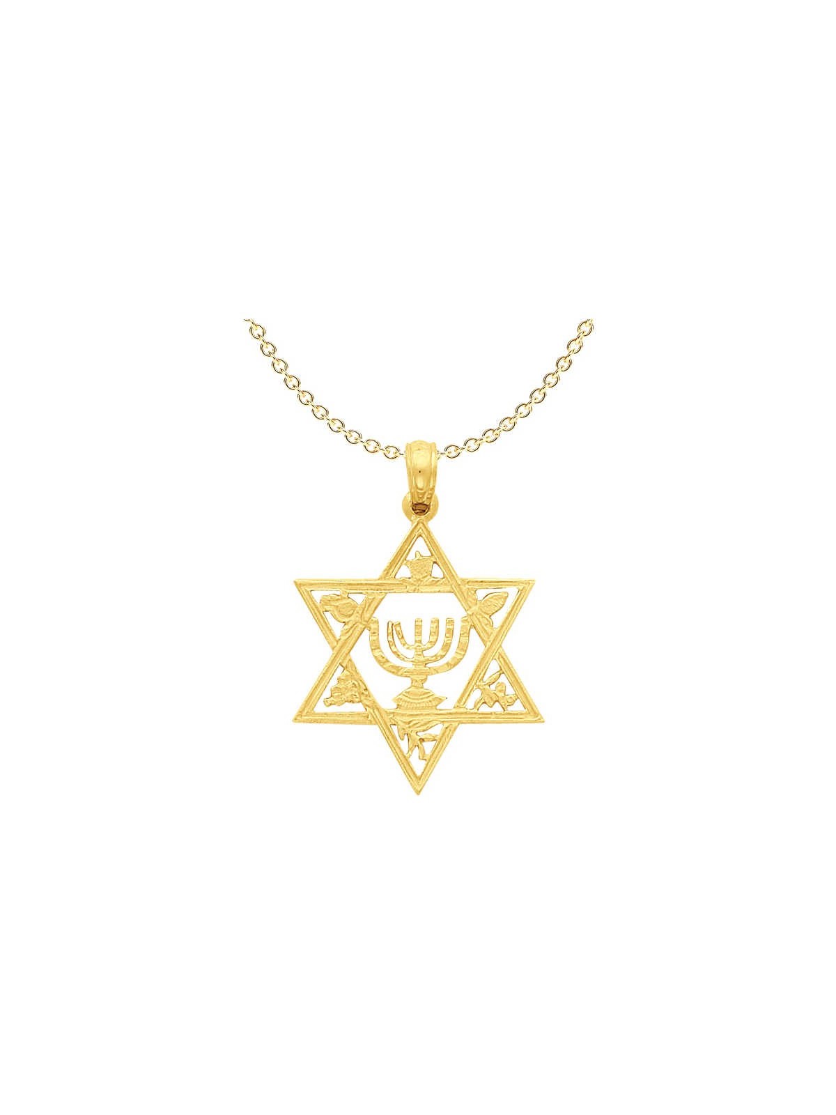14k Yellow Gold Star of David Menorah Pendant With | Jewelry | Judaica
