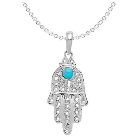 14k White Gold Turquoise Filigree Hamsa Pendant | Jewelry | Judaica