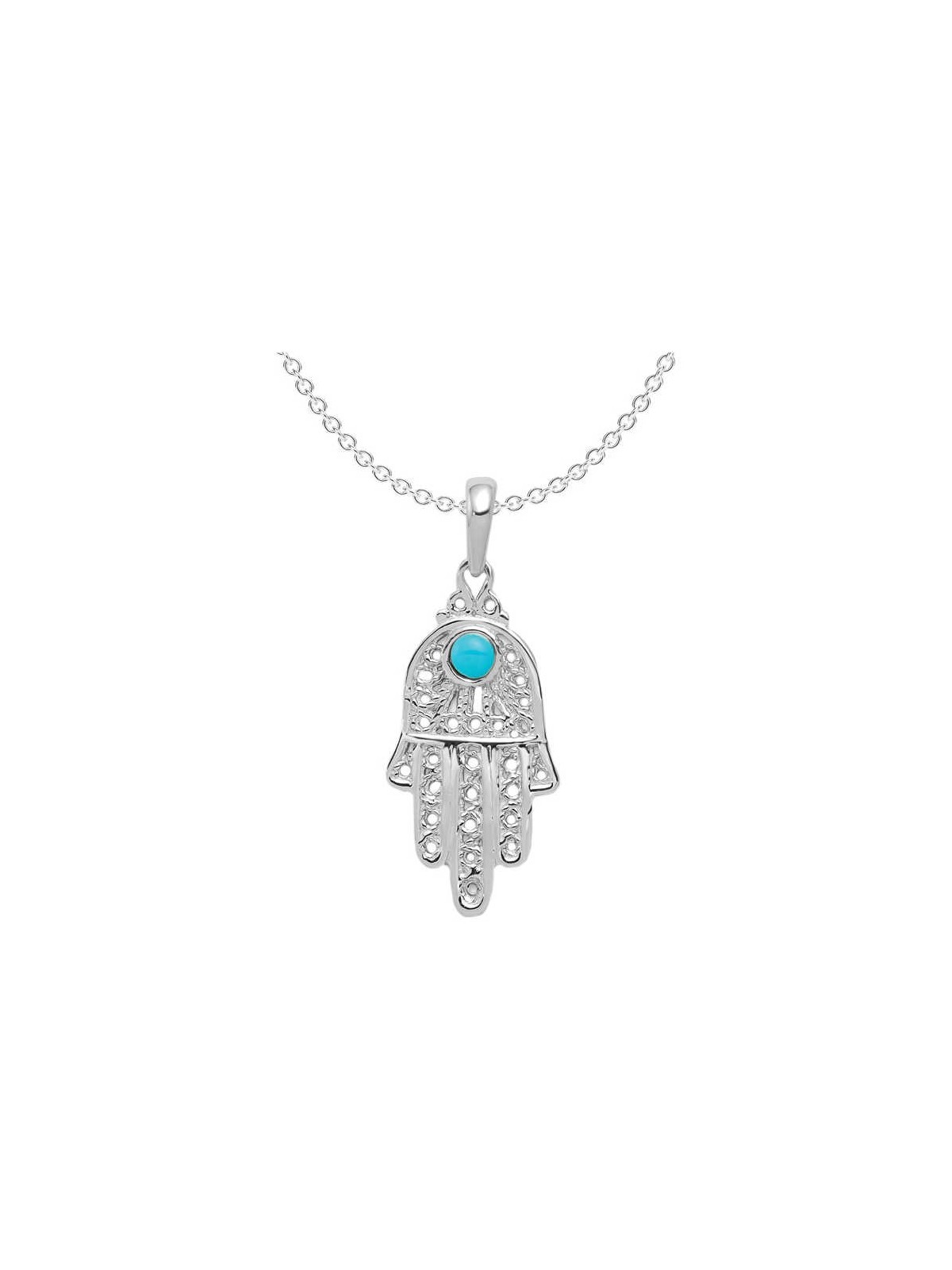 14k White Gold Turquoise Filigree Hamsa Pendant | Jewelry | Judaica