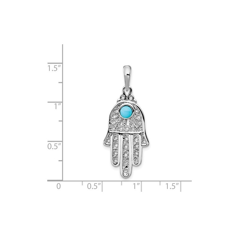 14k White Gold Turquoise Filigree Hamsa Pendant | Jewelry | Judaica
