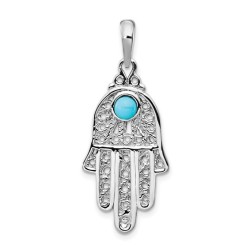 14k White Gold Turquoise Filigree Hamsa Pendant | Jewelry | Judaica
