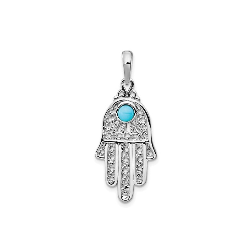 14k White Gold Turquoise Filigree Hamsa Pendant | Jewelry | Judaica
