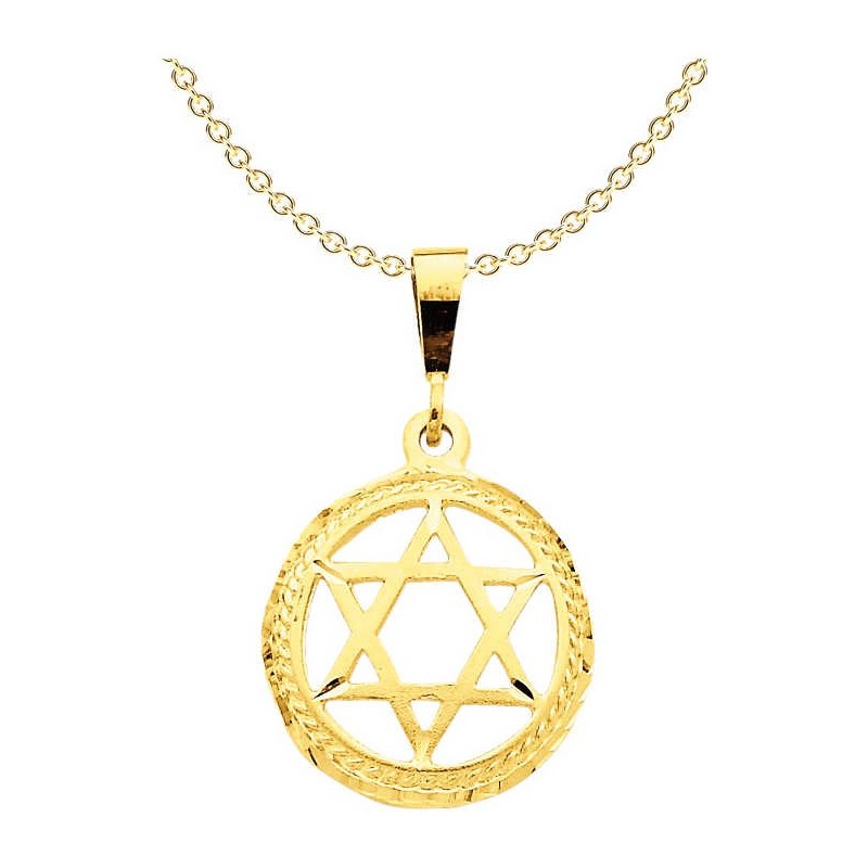 14k Yellow Gold Textured Star of David Circle Pend | Jewelry | Judaica