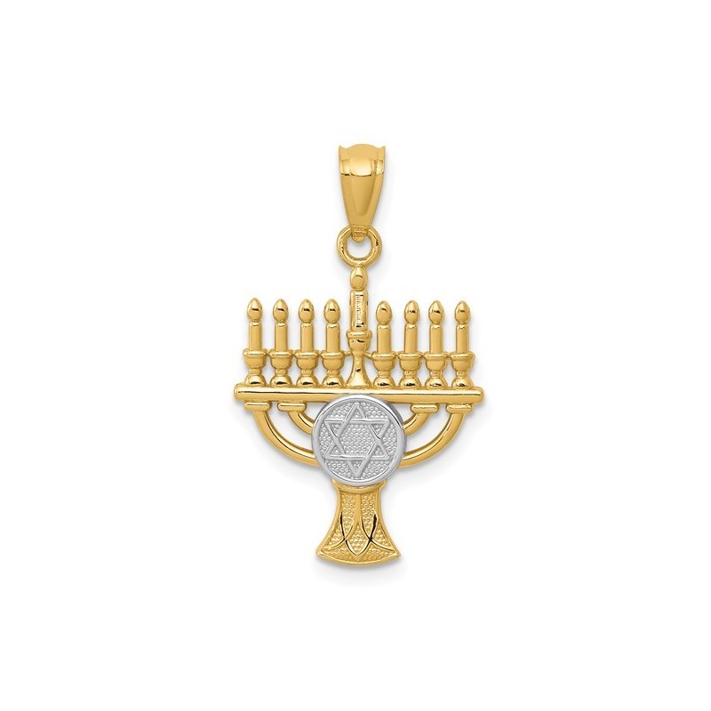 14k Yellow Gold With Rhodium Star of David Menorah | Jewelry | Judaica