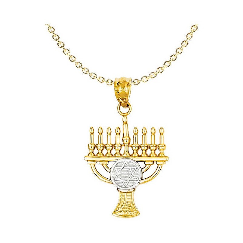14k Yellow Gold With Rhodium Star of David Menorah | Jewelry | Judaica