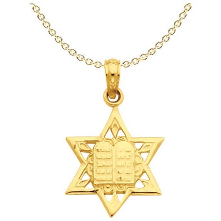 14k Yellow Gold Star of David with Tablets Pendant | Jewelry | Judaica