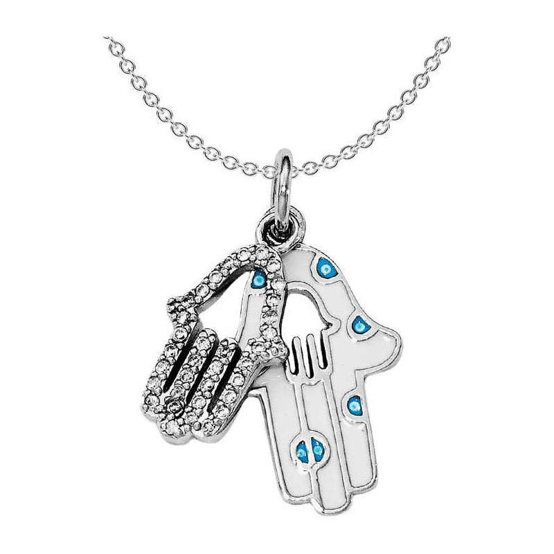 Sterling Silver Enamel CZ Double Hamsa pendant | Jewelry | Judaica