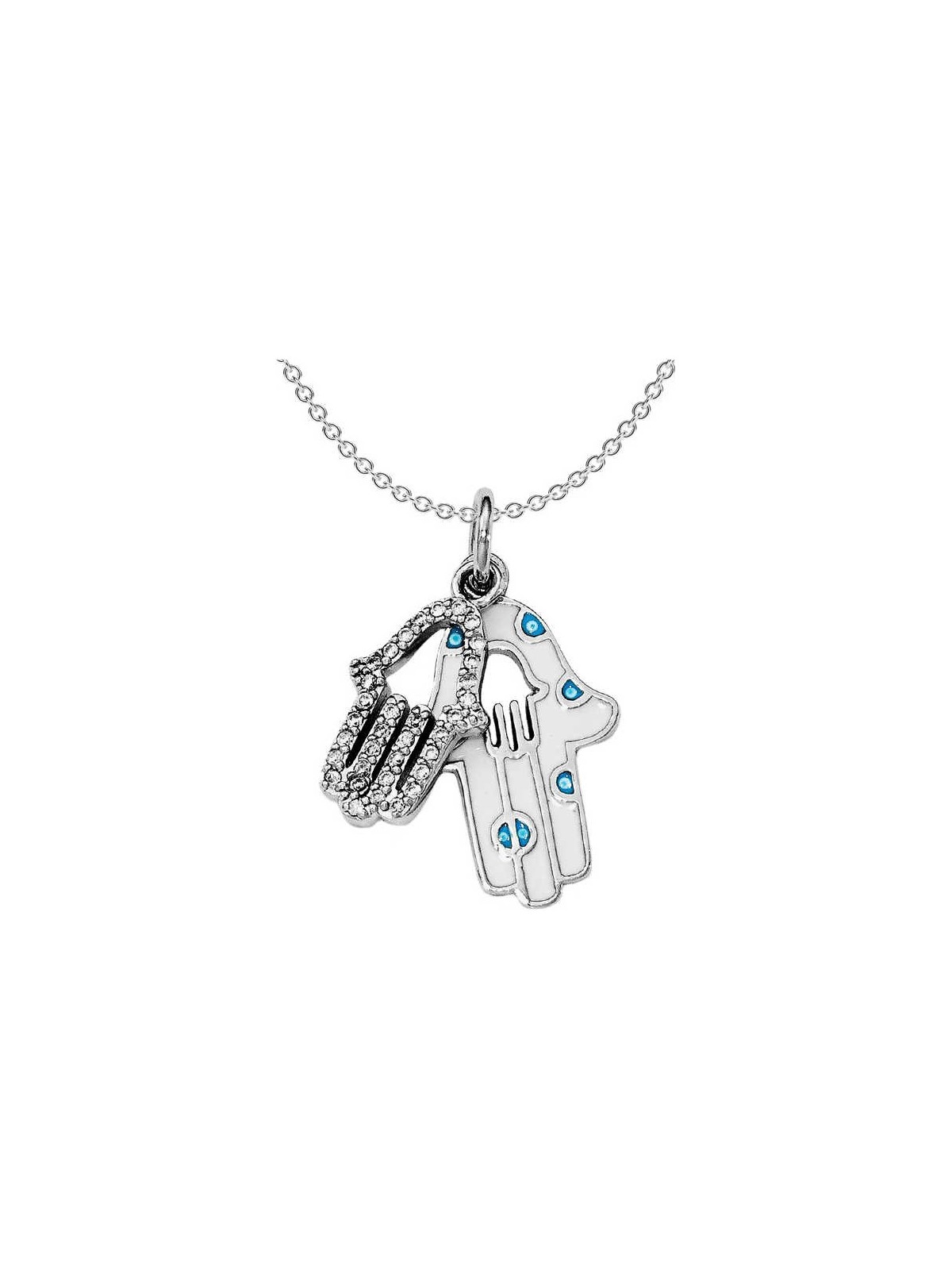 Sterling Silver Enamel CZ Double Hamsa pendant | Jewelry | Judaica