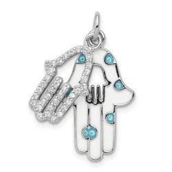 Sterling Silver Enamel CZ Double Hamsa pendant | Jewelry | Judaica