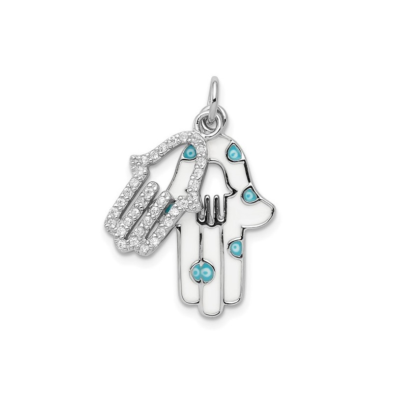 Sterling Silver Enamel CZ Double Hamsa pendant | Jewelry | Judaica