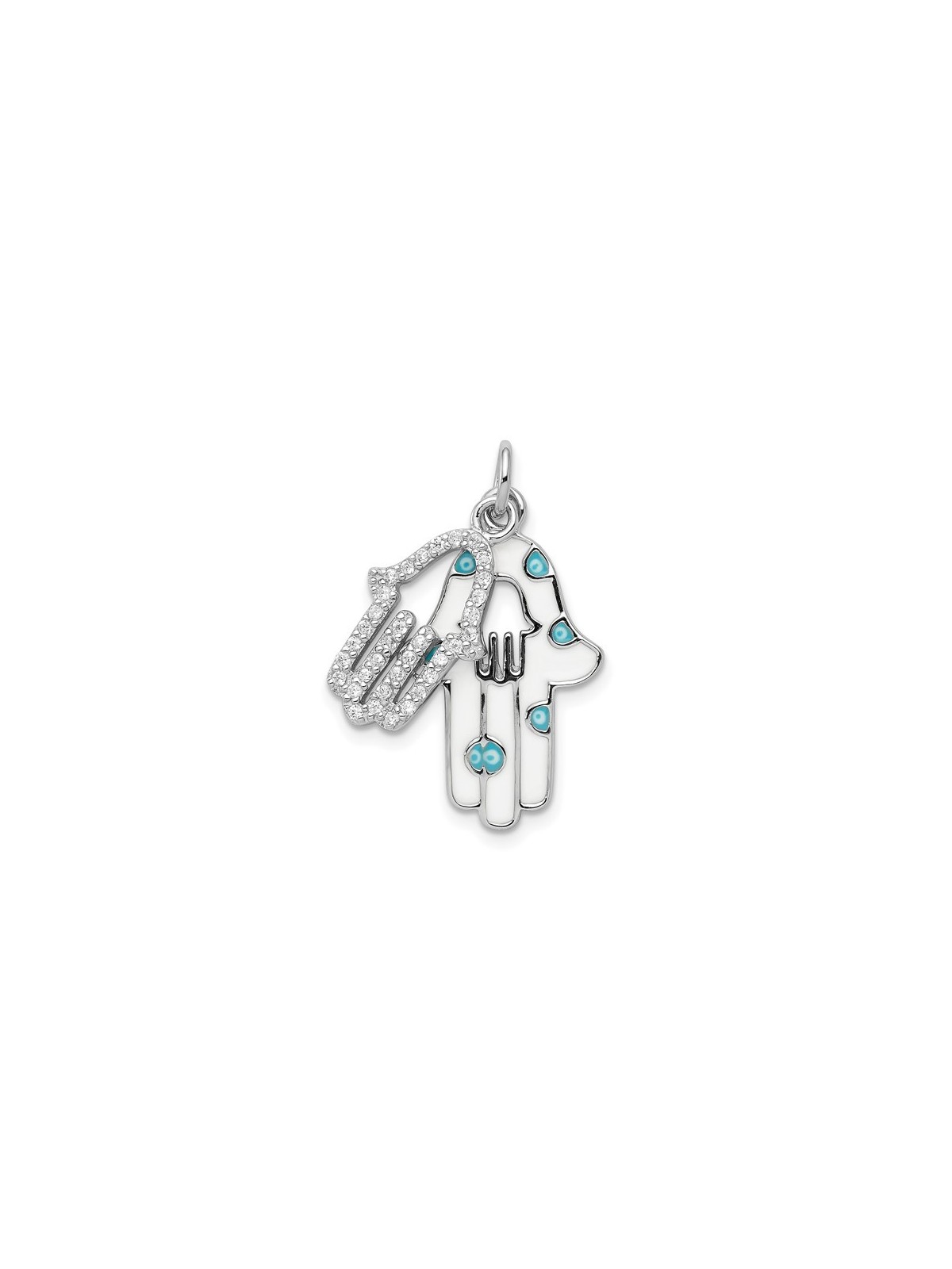 Sterling Silver Enamel CZ Double Hamsa pendant | Jewelry | Judaica