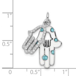 Sterling Silver Enamel CZ Double Hamsa pendant | Jewelry | Judaica