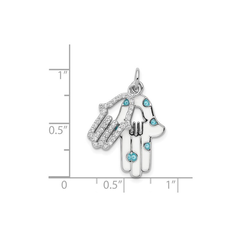Sterling Silver Enamel CZ Double Hamsa pendant | Jewelry | Judaica