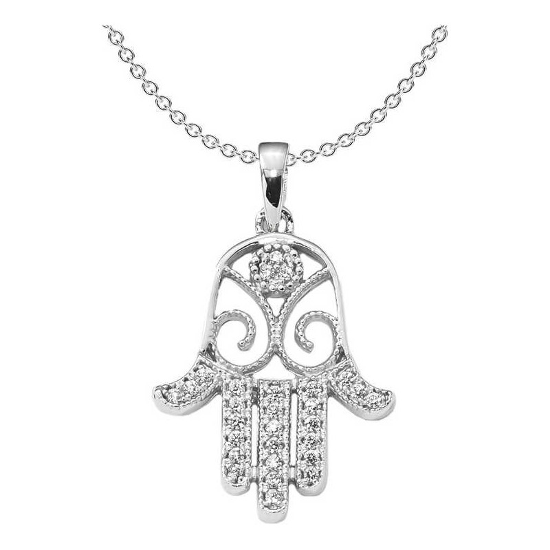 Sterling Silver Hamsa CZ Pendant | Jewelry | Judaica
