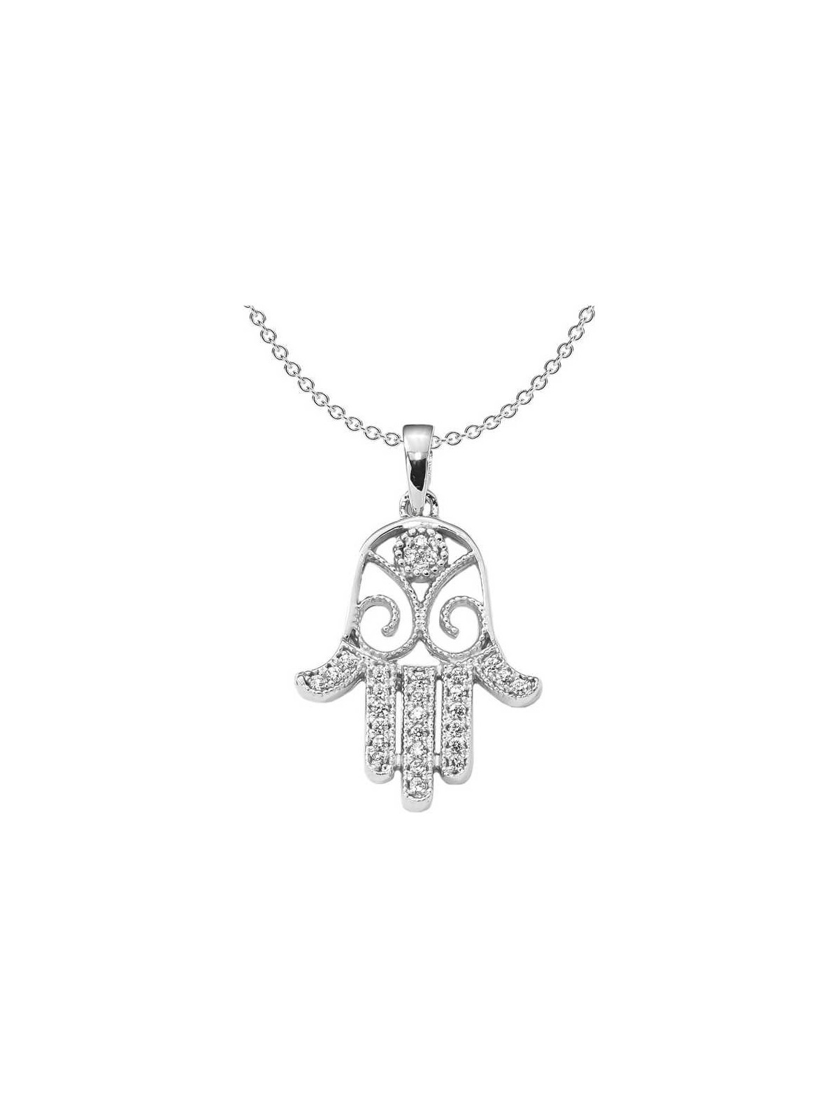 Sterling Silver Hamsa CZ Pendant | Jewelry | Judaica