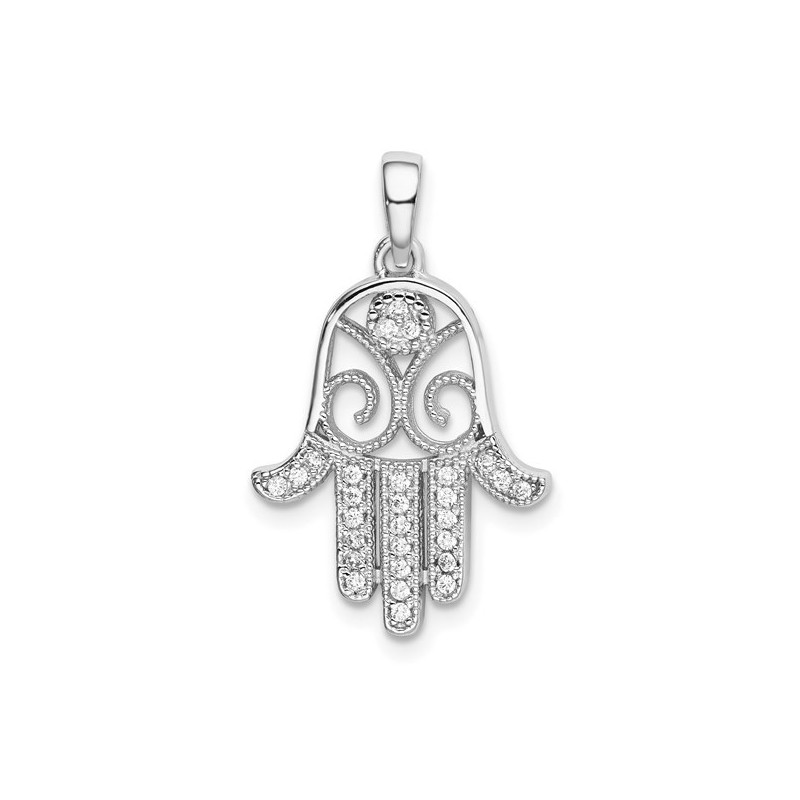Sterling Silver Hamsa CZ Pendant | Jewelry | Judaica