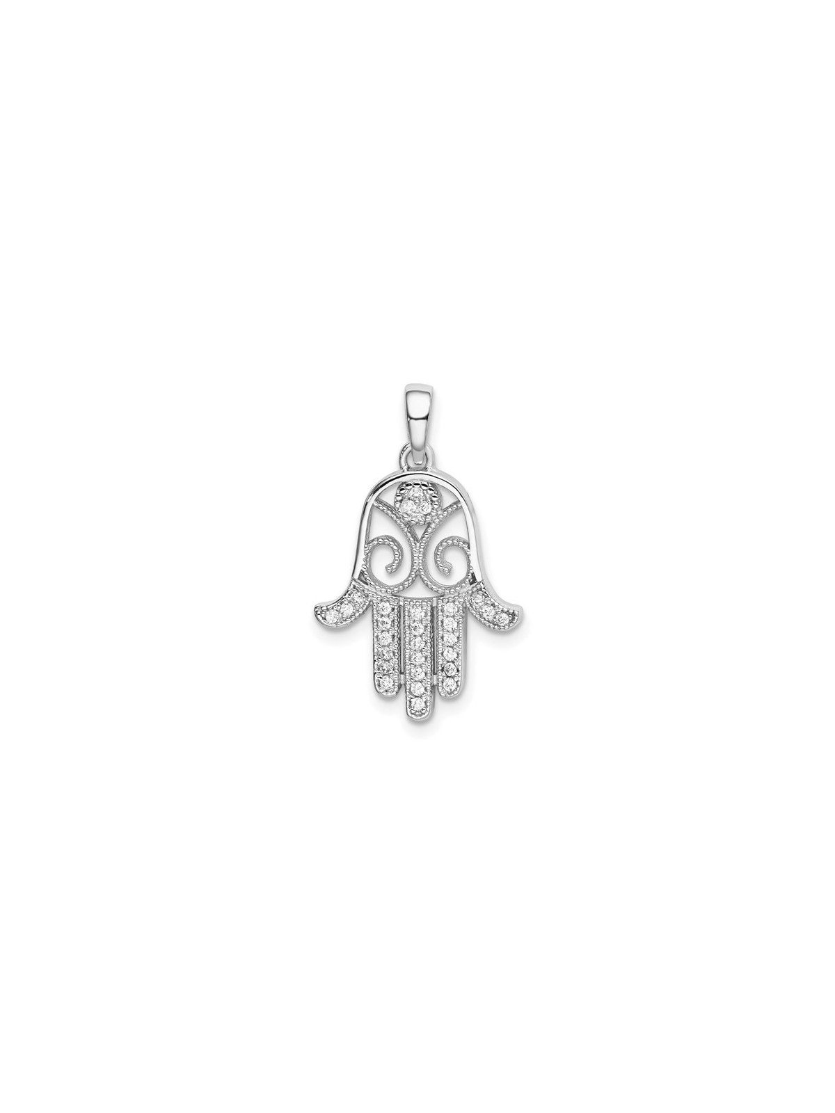 Sterling Silver Hamsa CZ Pendant | Jewelry | Judaica